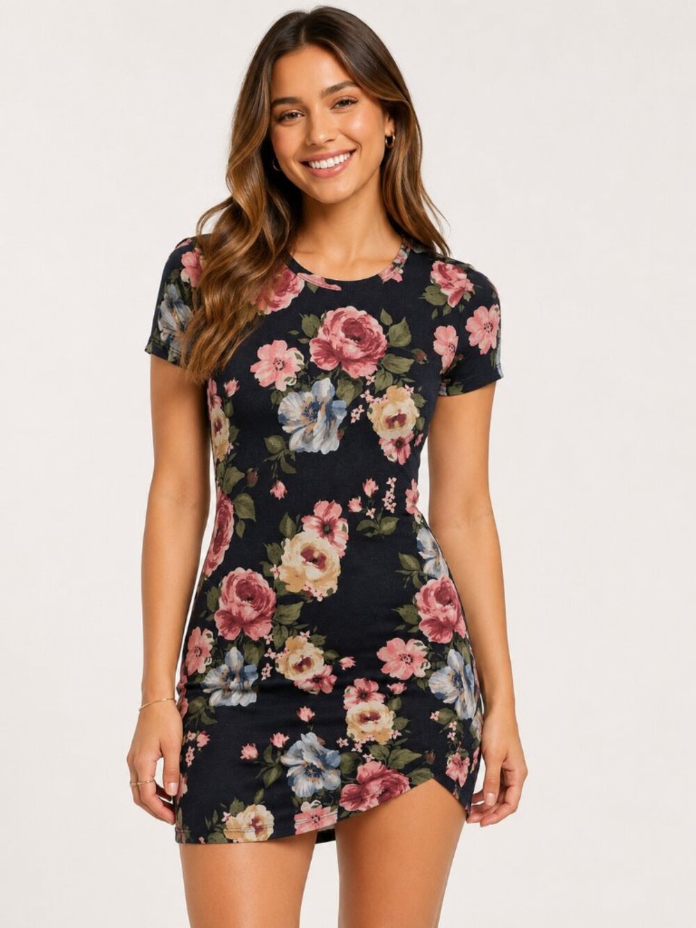 Love, Ady - Women's Floral Tulip Hem Bodycon Mini Dress - Sz S - EUC
